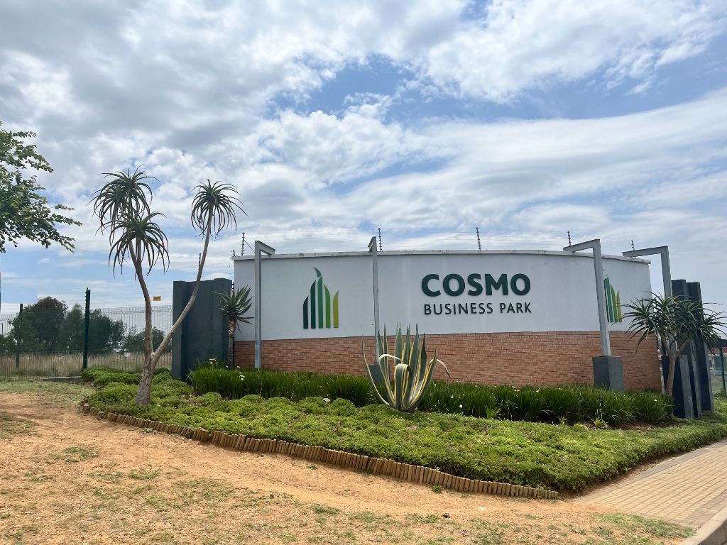 Cosmo City Business Park Entrance with logo and company typography